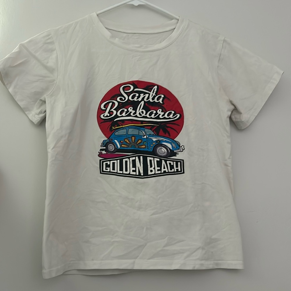 White Santa Barbara Beach Graphic Tee - Size Adult XS
